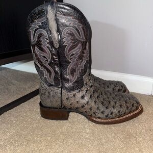 Dan Post Black and Gray Ostrich Leather Cowboy Boots